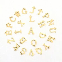 1件新款简约时尚金色字母天使翅膀吊坠项链，不锈钢链，女士款 - 金黃色 - 查看 4