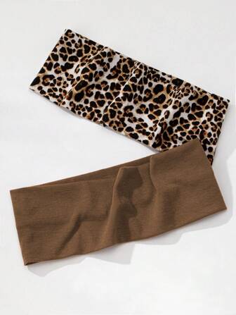 2 pièces/set Serre-tête élastique doux imprimé léopard antidérapant pour femmes, couvre-chef de yoga et de sport, polyvalent pour un port quotidien, convient pour de multiples occasions, bandeau, turban, serre-tête, bandeau de transpiration