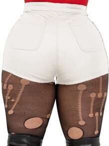 Damskie, jednokolorowe, casualowe, powlekane szorty, seksowny styl uliczny, jesień/zima - Morela - Zobacz 2