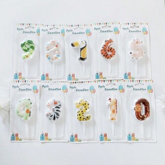 1pc Happy Birthday Cake Number 0-9 Candle, Cartoon Animal Creative Party Decorative Candle, Tiger, Monkey, Giraffe