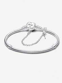 1pc 16-22cm 925 Sterling Silver Heart Beads Snake Bone Bracelet, Gift For Women/Girlfriend, Elegant Women Jewelry - Heart Lock Basic Chain - View 4