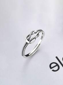 1pc 925 Sterling Silver Vintage Knot Adjustable Ring, Suitable For Both Men And Women, High Quality Jewelry To Match Daily Outfits
