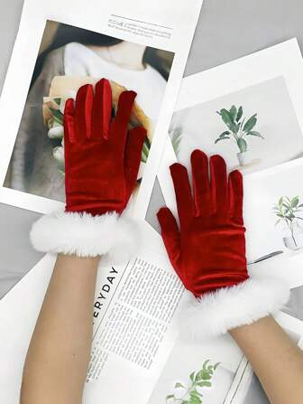 قفازات بلوفر للبالغين في فصل الشتاء، قفازات مخملية ذهبية ثخينة دافئة، قفازات حمراء مزينة بالأجراس والعقدة، قفازات صوفية بيضاء، إكسسوارات ملابس زينة عيد الميلاد، قفازات للحفلات والمناسبات