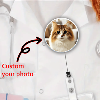 1pc/3pcs Customized Portrait Acrylic Photo Badges, Retractable ID Badge Holder For Office Workers, Nurses, Doctors, Teachers, Students, Personalized Pet Cat/Dog Photo Badges, Custom Badge Reels With Your Photo