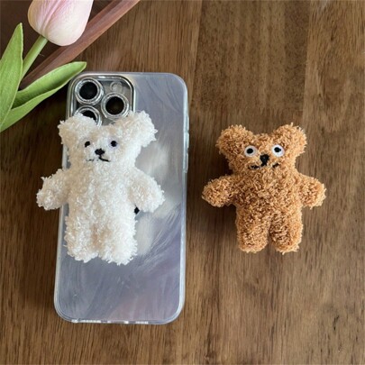Plush Bear Cute Cute Cute Magnetic Bracket Retractable Mobile Phone Bracket Stable Back Sticker Ins Style Portable Compatible With IPhone, Android Phone, Gift For Birthday, Family, Friends Push-Pull Phone Grip, Phone Holder, Phone Accessories