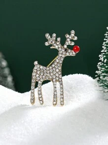 Christmas Rhinestone Elk Design Brooch