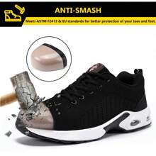 Scarpe da lavoro con punta in acciaio per donne, leggere e confortevoli, antiscivolo, con cuscinetto e resistenti alla perforazione, scarpe indistruttibili - Bianco e nero - Visualizzare 3