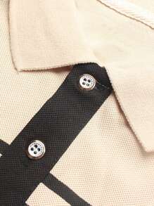 1 Áo thun polo tay dài cổ cài nút in màu trơn đơn giản dành cho nam, thích hợp cho mùa xuân và mùa thu, mùa thu - Màu be - Xem 5