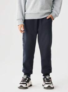 Balabala 2024 年冬季男童羊毛慢跑保暖运动裤，适合幼儿和儿童 - 深藍 - 查看 1