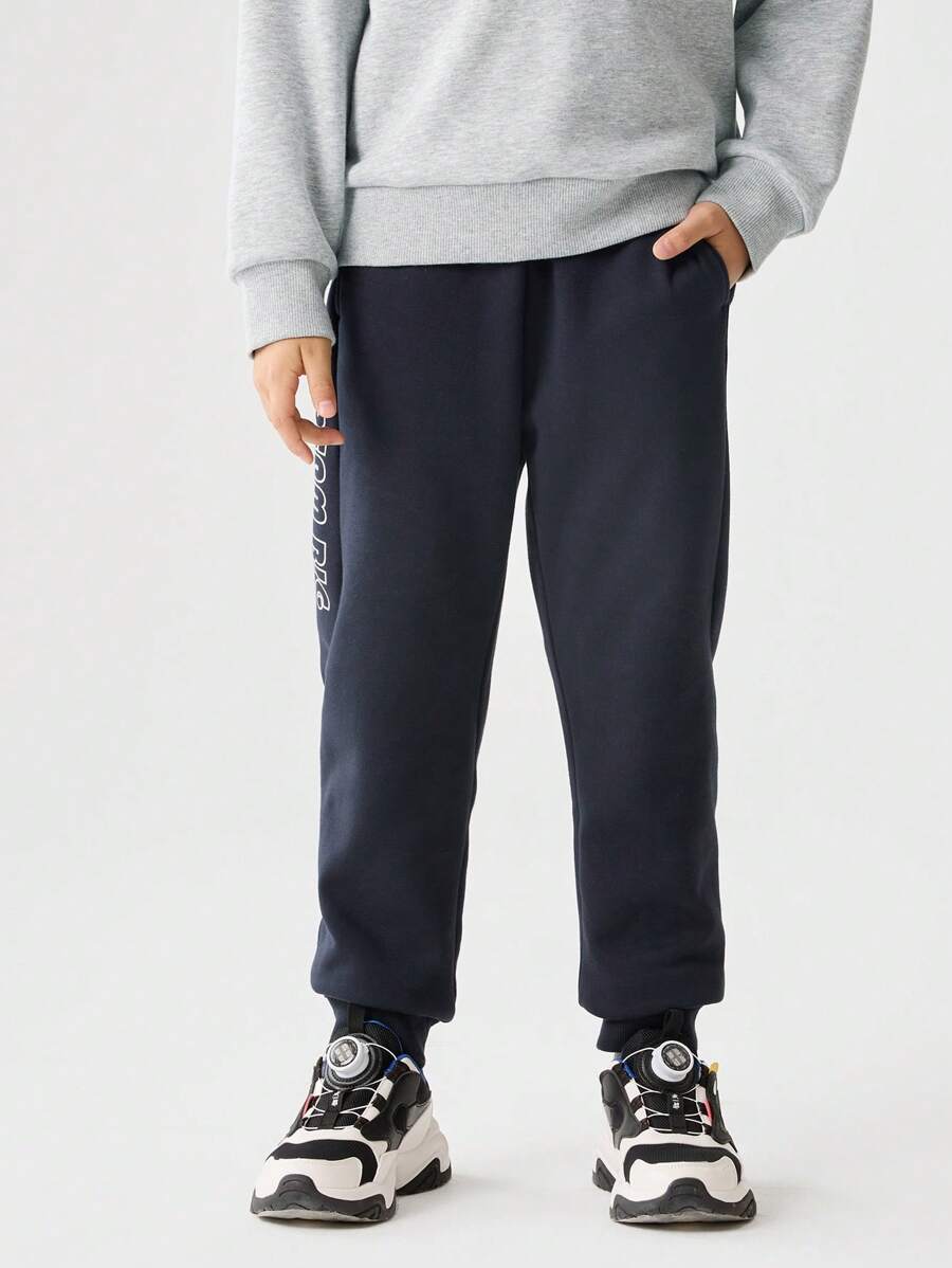 Balabala 2024 年冬季男童羊毛慢跑保暖运动裤，适合幼儿和儿童 - 深藍 - 查看 1