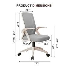 Office Chair, Ergonomic Desk Chair Breathable Mesh Chair Swivel Chair With Flip-Up Arms And Lumbar Support Computer Chair For Home Office - 灰色 - 查看 6