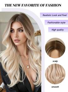 26-Inch White Blonde Medium Part Long Curly Synthetic Hair Replacement Wig For Women Halloween Christmas - Blonde Ombre - View 8
