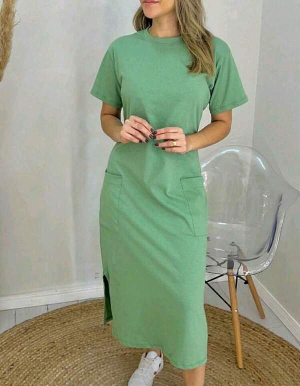 Vestido em Algodão Midi com Bolso