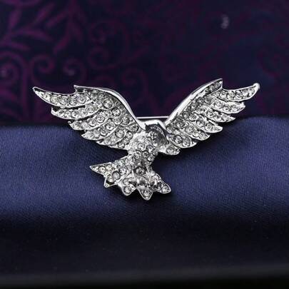 1pc Fashionable European & American Style Eagle Rhinestone Brooch, Personalized Spread Wings Eagle Suit Lapel Pin, Versatile Accessory