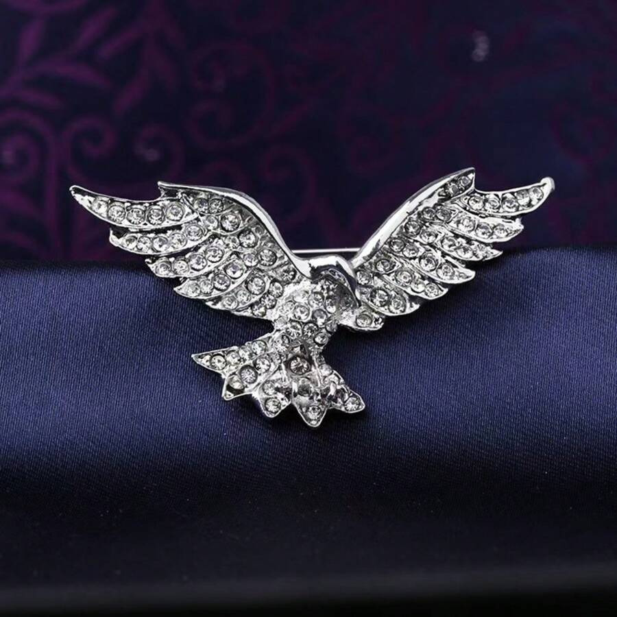 1pc Fashionable European & American Style Eagle Rhinestone Brooch, Personalized Spread Wings Eagle Suit Lapel Pin, Versatile Accessory