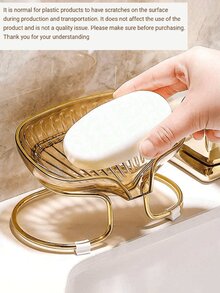1 khay đựng xà phòng không cần khoan, khay đựng xà phòng viền vàng dùng trong gia đình, khay phong cách Bắc Âu dùng cho phòng tắm và nhà bếp, hộp đựng đồ không thấm nước, thích hợp cho bồn rửa nhà bếp, phòng tắm và phòng khách - Nhiều màu - Xem 8