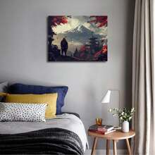 1pc Japanese Landscape Framed Canvas Wall Art Snowy Mountain Maple Leaves Wall Decor Paintings Japanese Samurai Canvas Prints Picture For Living Room Bedroom Corridor Apartment Bathroom Decoration