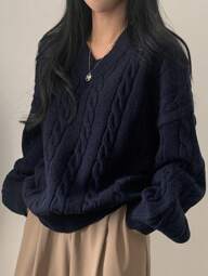 EAVA 여성 캐주얼 루즈 니트 스웨터, 미니멀리스트 V넥 디자인, 복고풍 스타일, 크리스마스, 새해 및 기타 행사에 적합