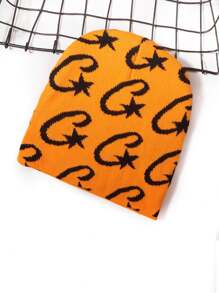 1pc Men's Letter C Constellation Print Jacquard Knitted Cap, Fashion Multi-Color Unisex Acrylic Beanie Hat, Fashion Streetwear Warm Winter Accessory Fall Outfit