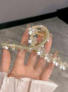 1入組女式蝴蝶音符珍珠裝飾馬尾夾，日常穿搭之精選 - 金色 - 查看 7