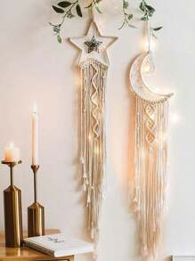 Atrapasueños con luz LED de luna/estrella hecho a mano con encaje bohemio, decoración colgante tejida para pared, decoraciones navideñas, decoraciones para vacaciones, regalos para mamá, amigas, mujeres, decoración de pared, dormitorio, habitación, boda, decoración del hogar - multicolor - Ver 1