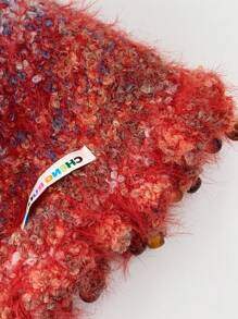 1 件复古渐变色蓬松护耳帽，女士冬季加厚保暖内衬针织流苏无檐帽，秋冬保暖百搭护耳帽，韩版新款混色流苏手工针织帽冬季圣诞无檐帽 - 彩色 - 查看 10