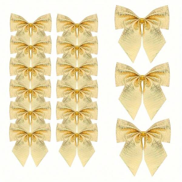 12pcs Gold Christmas Bow Decorations Christmas Tree Wreath Decorations Wedding Party Decorations Bow Decorations New Year Gifts Valentine's Day Gifts Gift Box Decorations Bow Decorations, Presents Packing, Gift Basket Decor, Birthday Wrap Valentine's Day