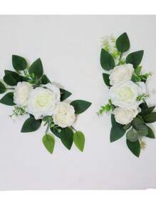 2 件人造玫瑰花，森系婚礼装饰，家居装饰，墙面装饰，生日派对装饰，标牌花，迎宾牌装饰，活动装饰，椅背花 - 彩色 - 查看 9