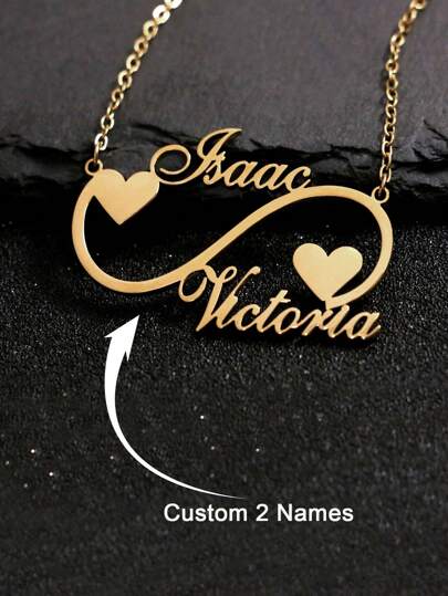 1PC Custom Two Names Infinity Necklace Women Jewelry Stainless Steel Personalized Double Nameplate Heart Pendant Necklace Girl Silvery Link Chain Choker Unique Customized Birthday Gift Couple Gifts,Mother's Day Gift Birthday Gifts, Party Gifts,Halloween Jewelry, Halloween, Christmas Gifts,Chic Autumn, Utilitarian Chic, Delicate Romance, Look Glamour