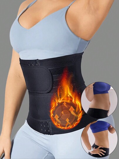 1pc Women Double Belt Sweat Vest, Elastic Hook And Loop Fastening Thermal Waist Trainer, Slimming Fitness Shapewear
