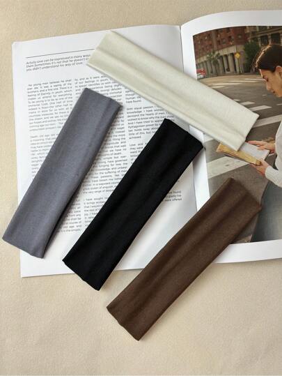 6pcs Elegant & Bohemian Style Wide Headbands, Solid Color Stretchy Elastic Hairbands, Women's Sports Knitted Headwear For Washing Face And Makeup