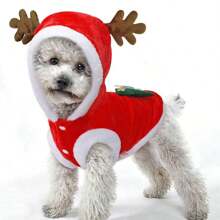 1 pieza Ropa para mascotas, disfraz navideño de reno de franela cálido para perro/gato, éxito viral, adecuado para fiestas de Año Nuevo