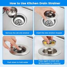 3-In-1 Kitchen Sink Drain Filter, Stainless Steel Wrapped Shell Drain Plug Combination, Pop-Up Sink Plug, Stainless Steel Anti Clogging Basket Filter, Suitable For American Standard 3-1/2 Inch (About 8.9 Cm) Drain Pipe