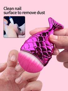 1 件多功能指甲刷，美甲粉尘清洁刷，指甲护理工具，便携式精致鱼尾清洁器 - 玫紅色 - 查看 2
