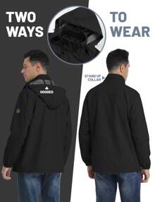 Men's Hooded Raincoat Waterproof Outdoor Hiking Jacket Casual Work Coat Outerwear - 黑色 - 查看 5