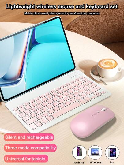 10-calowa lekka przenośna klawiatura Bluetooth w jednolitym kolorze i matowa mysz Bluetooth Macaron, kompatybilna z notebookami i tabletami, odpowiednia do 3 systemów operacyjnych