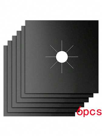 6pcs Reusable Gas Stove Burner Covers - Thick 0.1mm Double Layer Black Non-Stick Easy Clean Liners For Kitchen/Cooking. Stove Grate Size 10.6" X 10.6",