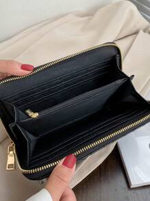 1pc Quilted Decor PU Leather Zipper Long Wallet, Fashionable For Women Daily Use And Gift Wallet Purse Wallet Mini Wallet