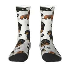 1 par de Calcetines alocados, estampado de perro salchicha divertido y feliz, de estilo Harajuku retro y de hip hop, diseño lindo y novedad