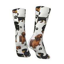 1 par de Calcetines alocados, estampado de perro salchicha divertido y feliz, de estilo Harajuku retro y de hip hop, diseño lindo y novedad