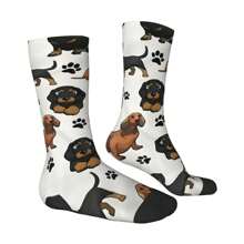 1 par de Calcetines alocados, estampado de perro salchicha divertido y feliz, de estilo Harajuku retro y de hip hop, diseño lindo y novedad