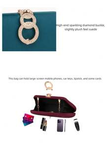 Sac à main boîte  rouge bordeaux pour femmes avec boucle en métal et diamants, nouveau pour l'automne et l'hiver. Sac de soirée de luxe, pochette adaptée aux fêtes, mariages, événements formels, robes de soirée, robes de demoiselle d'honneur, cadeaux d'anniversaire pour femmes