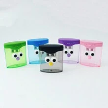Funny Cartoon Big Eyes Students Pencil Sharpener, Flip Cover Dual Hole Handheld Pencil Sharpener With Waste Container, Multi-Function Creative Cartoon Pencil Sharpener, Model 757A Back To School - Cartoon - View 3