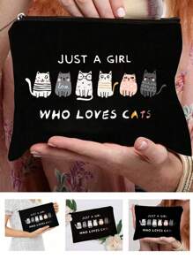 1个猫咪主题化妆包，适合女性，可爱猫咪设计，是送给女孩的理想礼物，也是爱猫人士的旅行化妆包，拉链收纳袋，适合青少年、女儿、姐妹，趣味猫咪主题生日圣诞节装饰化妆品收纳包，迷你化妆包，旅行小型化妆盒配件，化妆刷收纳盒，化妆品容器，化妆包，女性必备旅行配件，旅行化妆包 - 黑色 - 查看 1