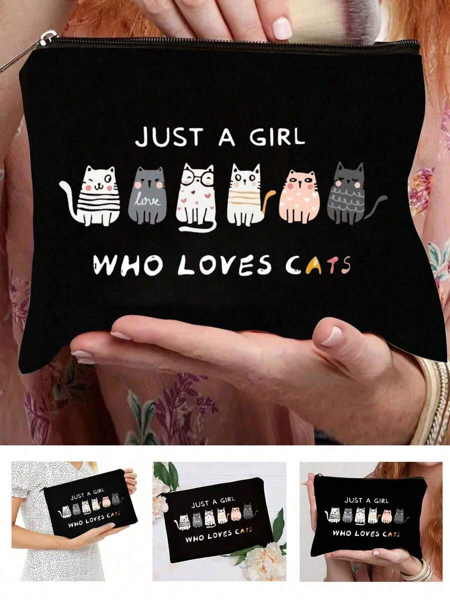 1个猫咪主题化妆包，适合女性，可爱猫咪设计，是送给女孩的理想礼物，也是爱猫人士的旅行化妆包，拉链收纳袋，适合青少年、女儿、姐妹，趣味猫咪主题生日圣诞节装饰化妆品收纳包，迷你化妆包，旅行小型化妆盒配件，化妆刷收纳盒，化妆品容器，化妆包，女性必备旅行配件，旅行化妆包 - 黑色 - 查看 1