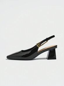 Bombas con tacón medio, de slip-on, minimalistas y elegantes de color negro para uso casual y de oficina, con un diseño de moda apropiado para pantalones palazzo, pantalones de pierna recta y vestidos de fiesta - Negro - Ver 2