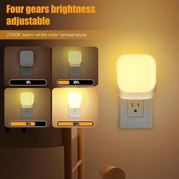 1/2 Luci notturne plug-in di livello A, luci notturne da parete plug-in, luci notturne LED con sensore crepuscolare-alba, adatte per regolazione della luminosità su tre livelli in camere da letto, corridoi, cucine e bagni