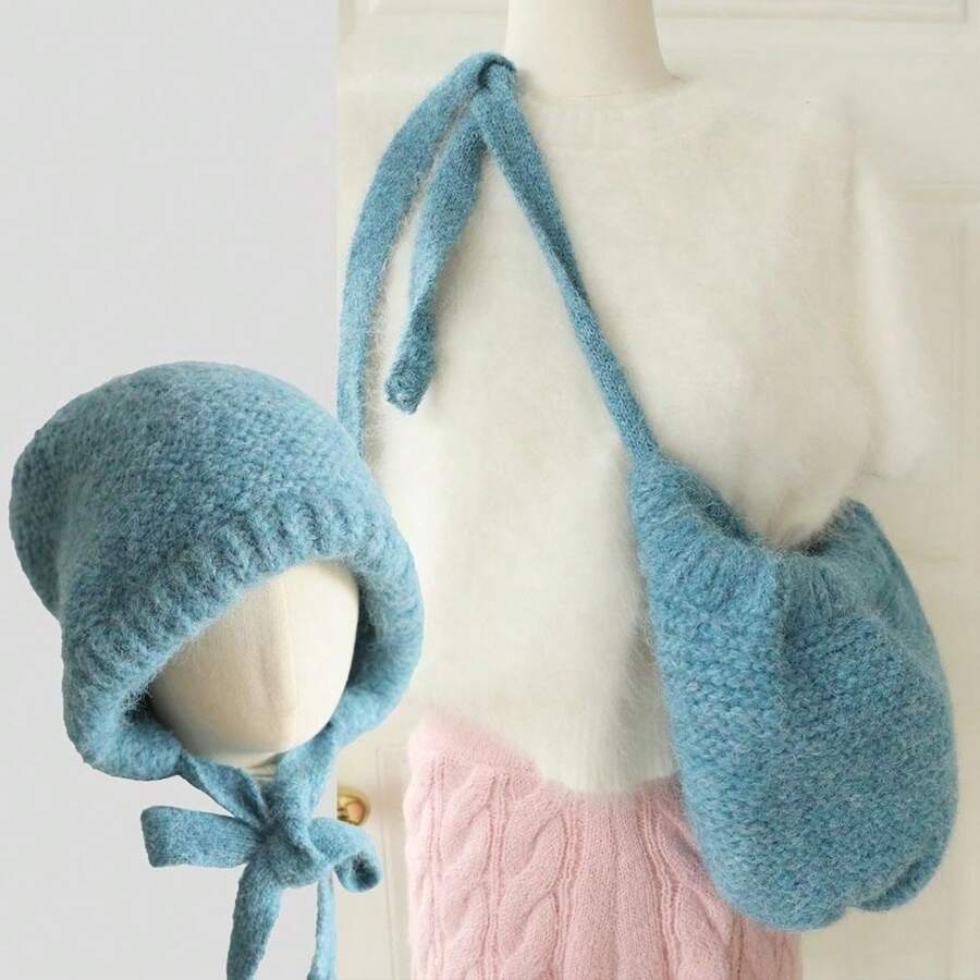 1 pieza Gorro de lana con protección de orejas versátil y cálido, gorro de mujer tejido y lindo para el otoño e invierno
