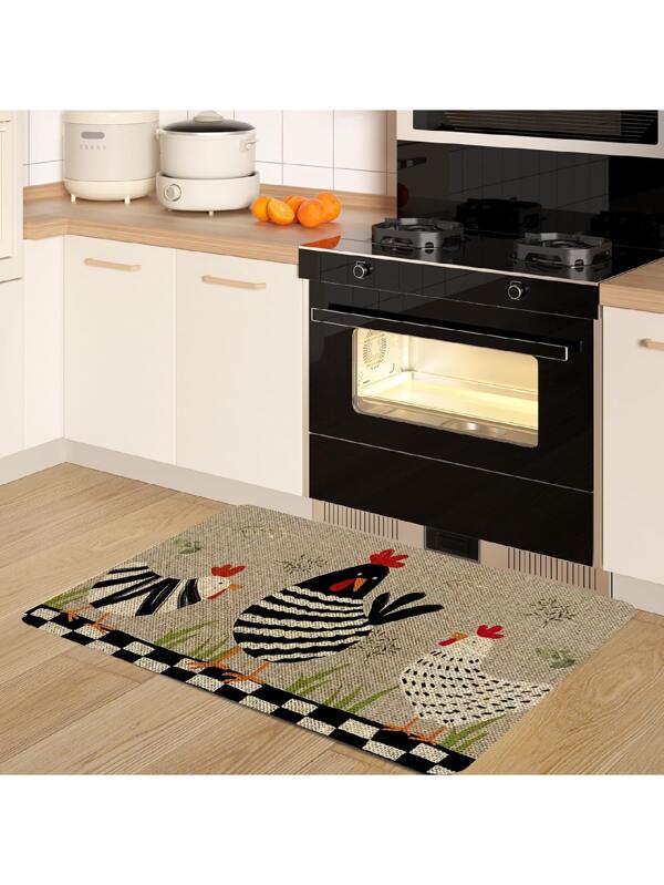 1pc Cute Chicken Floor Mat, Modern Rooster Kitchen Rug, Rustic Non-Slip Colorful Indoor Rug, Running Rug For Farmhouse Home Bathroom Bedroom Living Room Decoration