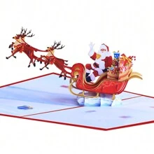 1pc Christmas Card 3D Three-Dimensional Printing Flying Deer Car Christmas Holiday Greeting Card - one-size - View 5